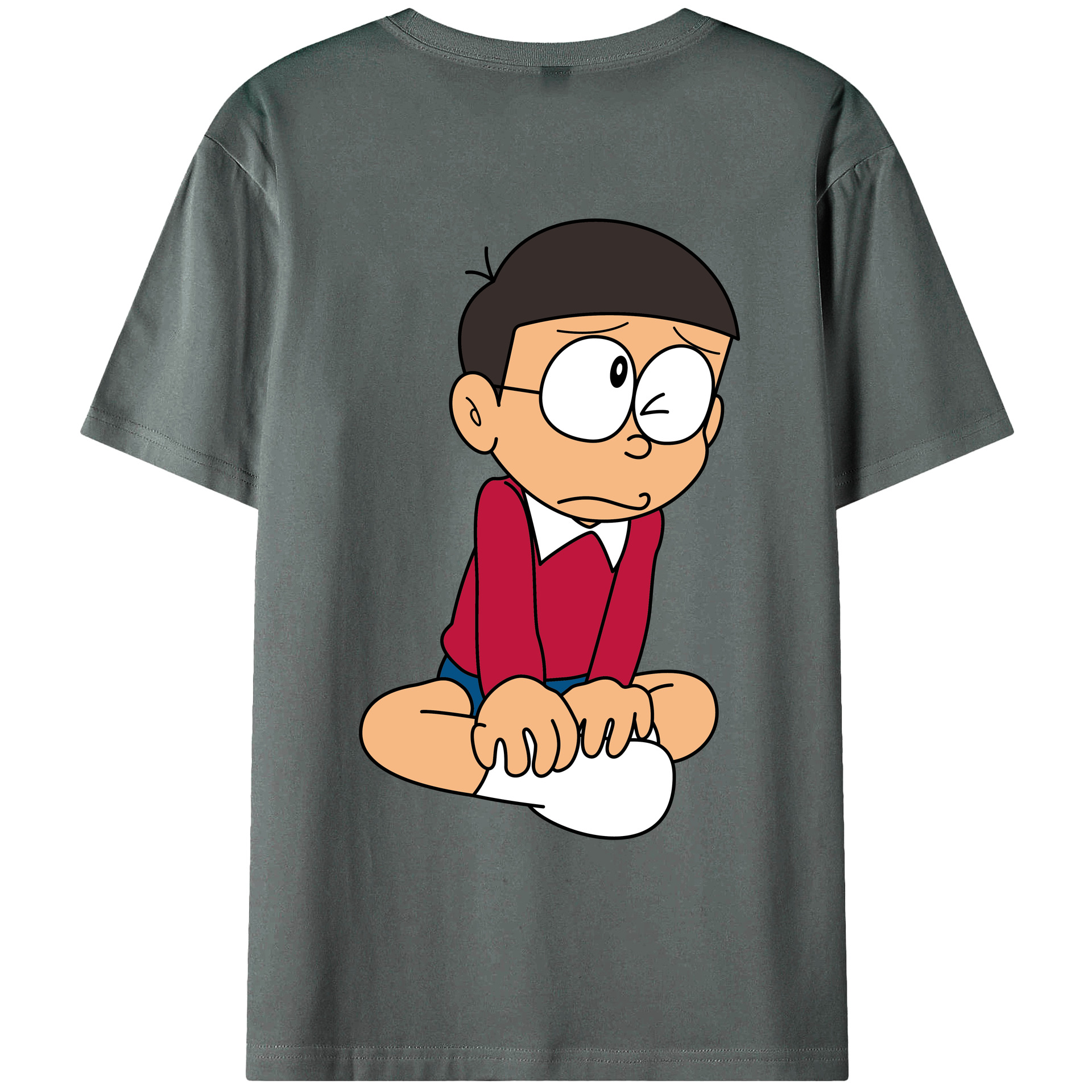 （画像用） ドラえもん 野比 のび太 Doraemon Nobita Nobi 綿100％ メンズ半袖Tシャツ（バックプリント） 通気性